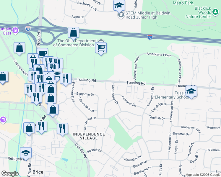 map of restaurants, bars, coffee shops, grocery stores, and more near 2826 Valcour Court in Reynoldsburg