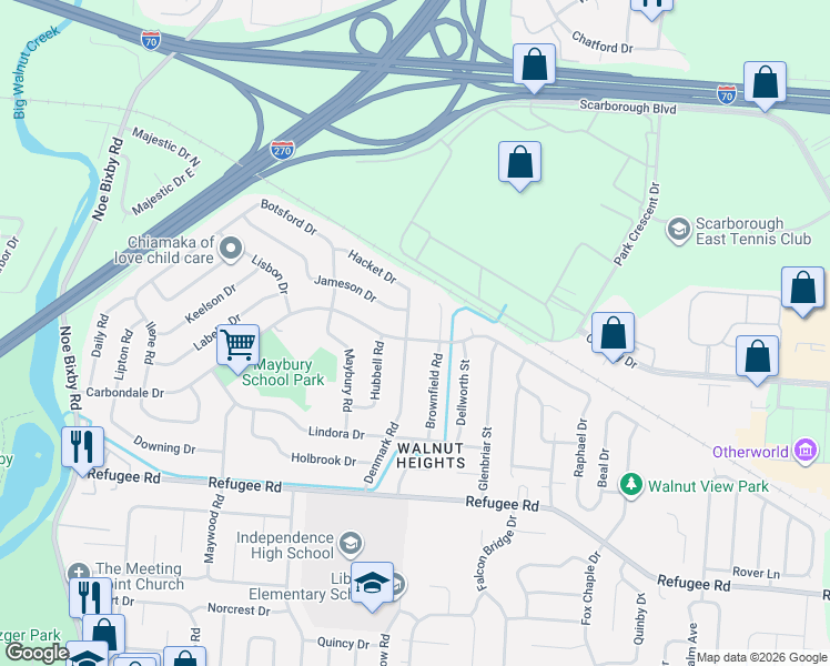 map of restaurants, bars, coffee shops, grocery stores, and more near 5267 Carbondale Drive in Columbus