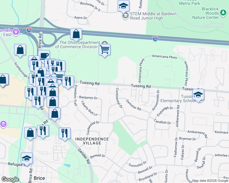map of restaurants, bars, coffee shops, grocery stores, and more near 2826 Valcour Court in Reynoldsburg