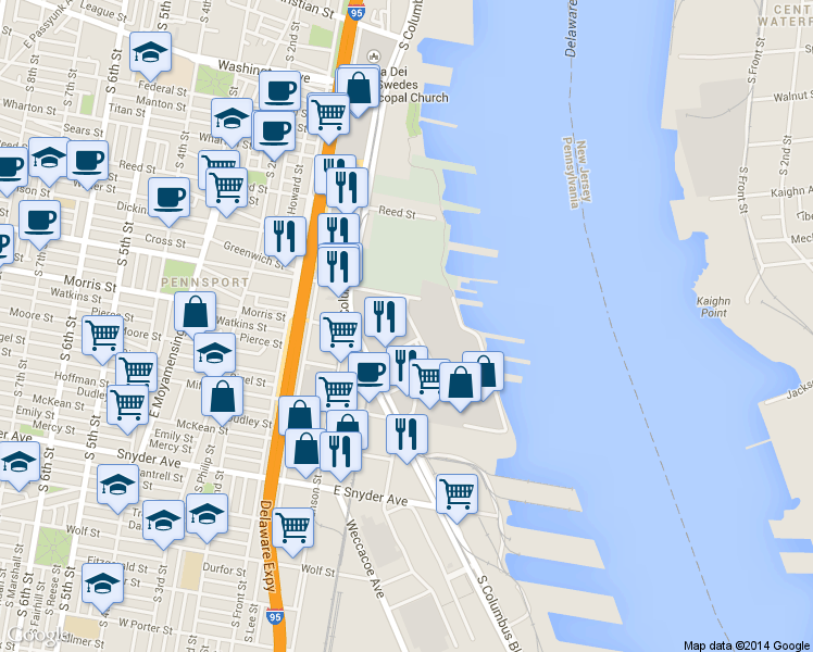 map of restaurants, bars, coffee shops, grocery stores, and more near 18 in Philadelphia