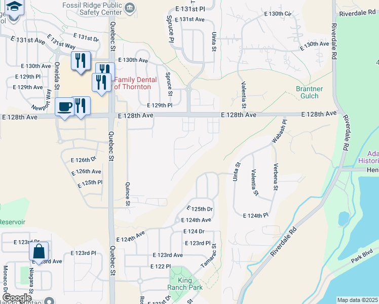 map of restaurants, bars, coffee shops, grocery stores, and more near 12618 Ulster Street in Thornton