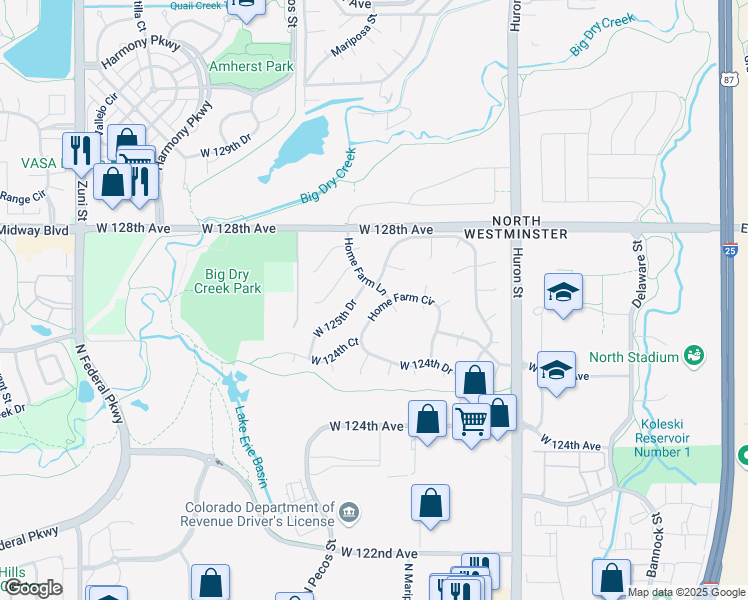 map of restaurants, bars, coffee shops, grocery stores, and more near 1070 Home Farm Circle in Westminster