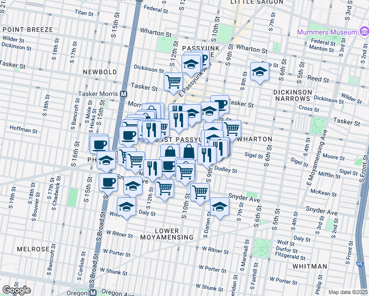 map of restaurants, bars, coffee shops, grocery stores, and more near 1918 South Warnock Street in Philadelphia