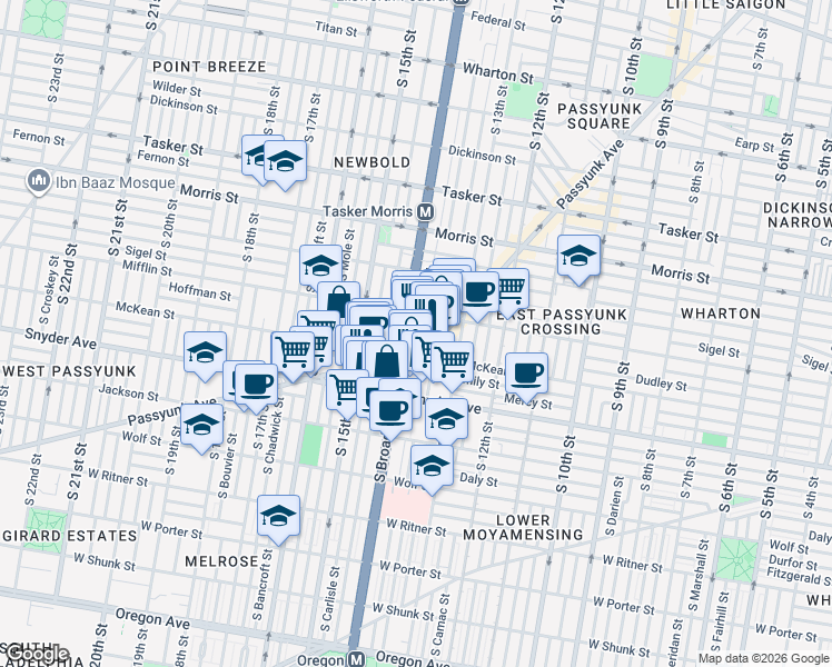 map of restaurants, bars, coffee shops, grocery stores, and more near in Philadelphia