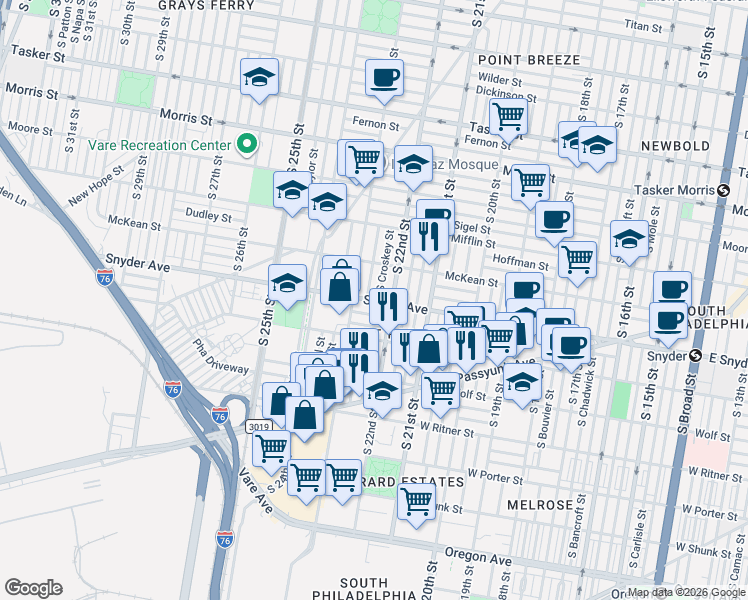 map of restaurants, bars, coffee shops, grocery stores, and more near in Philadelphia