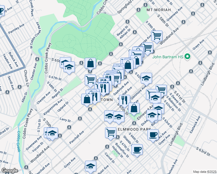map of restaurants, bars, coffee shops, grocery stores, and more near in Philadelphia