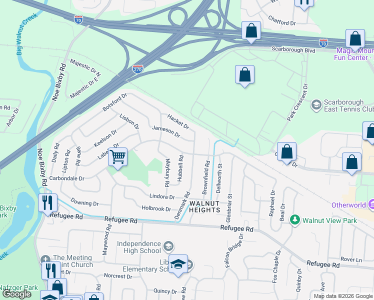 map of restaurants, bars, coffee shops, grocery stores, and more near 2588 Hubbell Road in Columbus