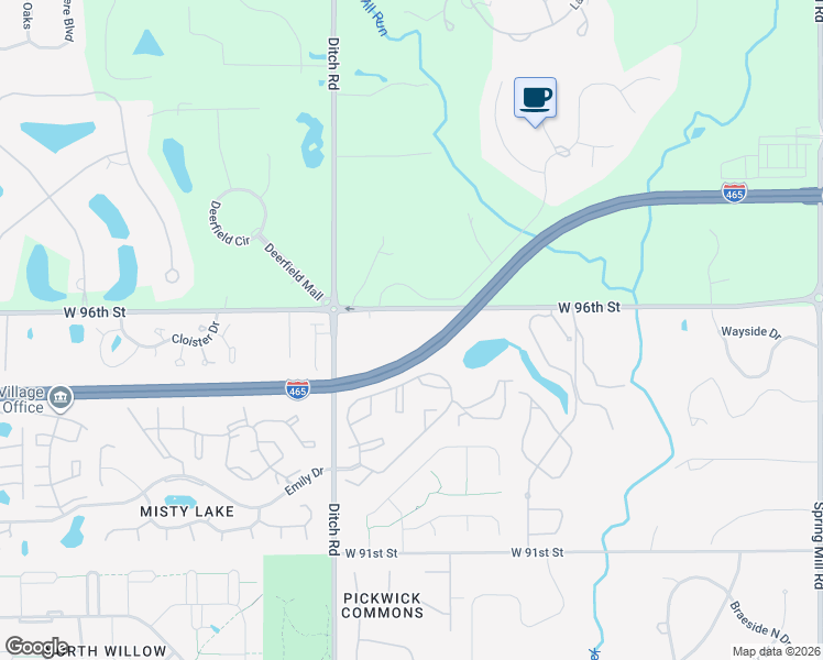 map of restaurants, bars, coffee shops, grocery stores, and more near 1251 West 96th Street in Indianapolis