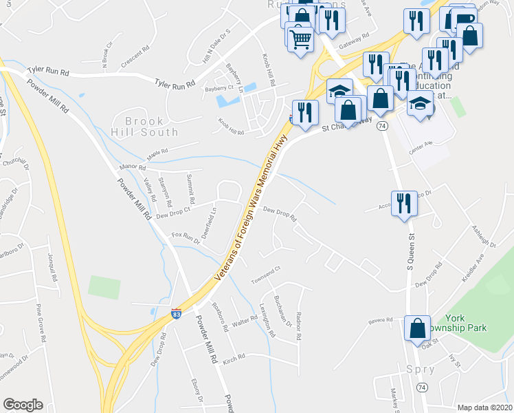 map of restaurants, bars, coffee shops, grocery stores, and more near 137 Saint Charles Way in York