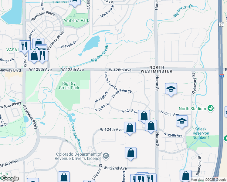 map of restaurants, bars, coffee shops, grocery stores, and more near 1070 Home Farm Circle in Westminster