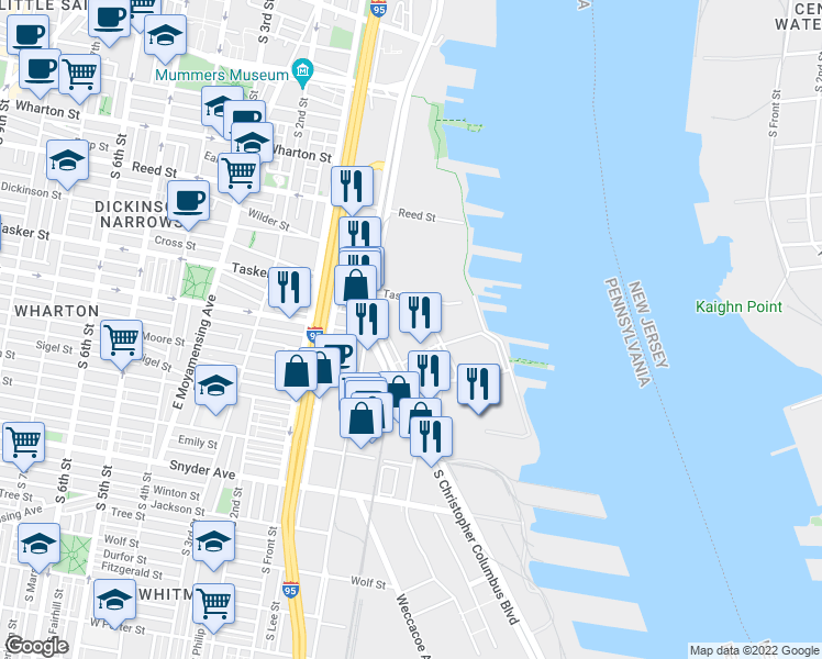 map of restaurants, bars, coffee shops, grocery stores, and more near 32 in Philadelphia