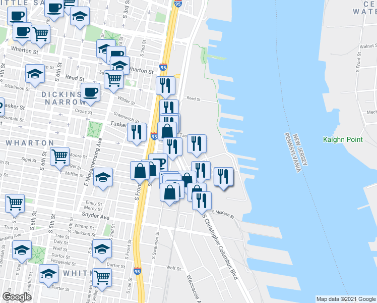 map of restaurants, bars, coffee shops, grocery stores, and more near 39 in Philadelphia