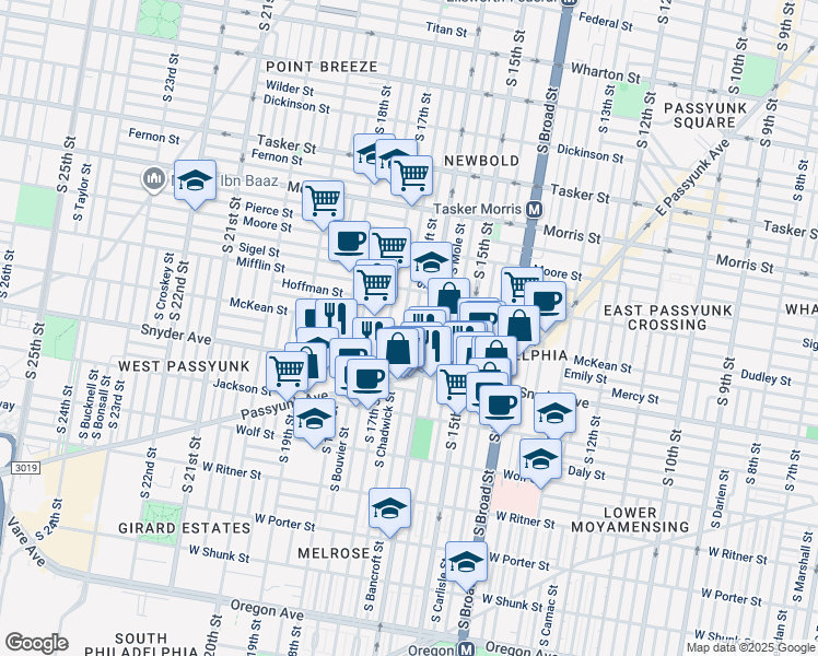 map of restaurants, bars, coffee shops, grocery stores, and more near in Philadelphia