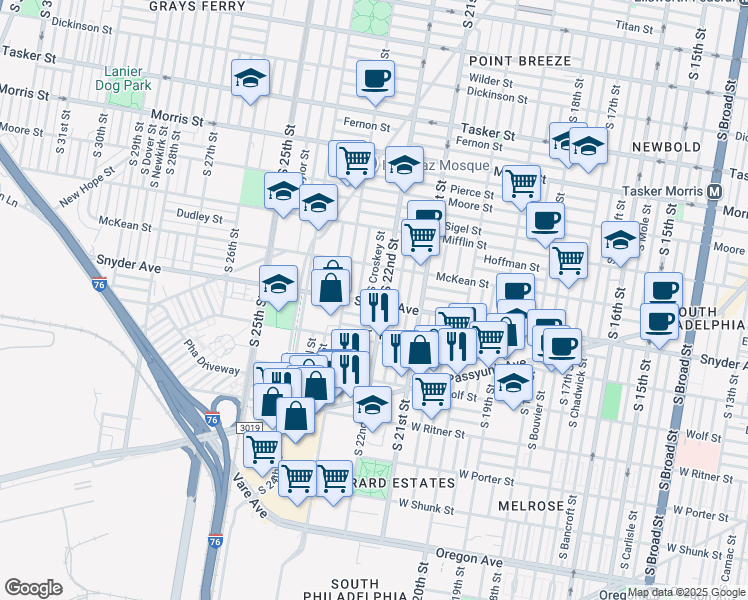 map of restaurants, bars, coffee shops, grocery stores, and more near in Philadelphia