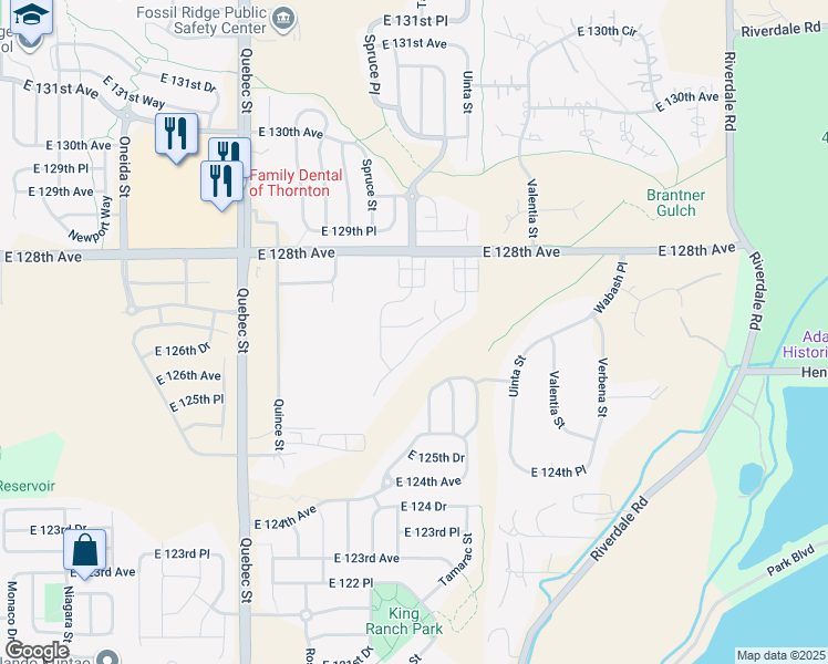 map of restaurants, bars, coffee shops, grocery stores, and more near 12618 Ulster Street in Thornton