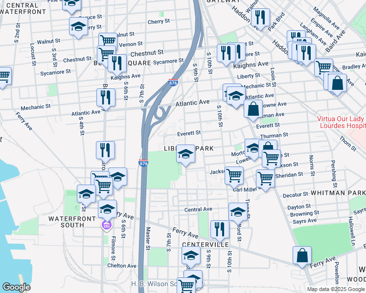 map of restaurants, bars, coffee shops, grocery stores, and more near 1505 South 8th Street in Camden