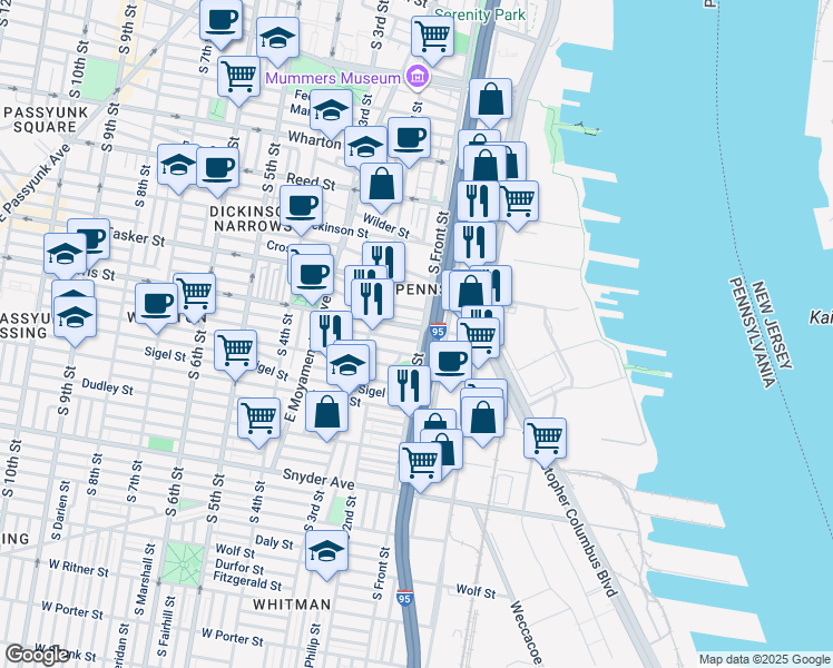 map of restaurants, bars, coffee shops, grocery stores, and more near in Philadelphia