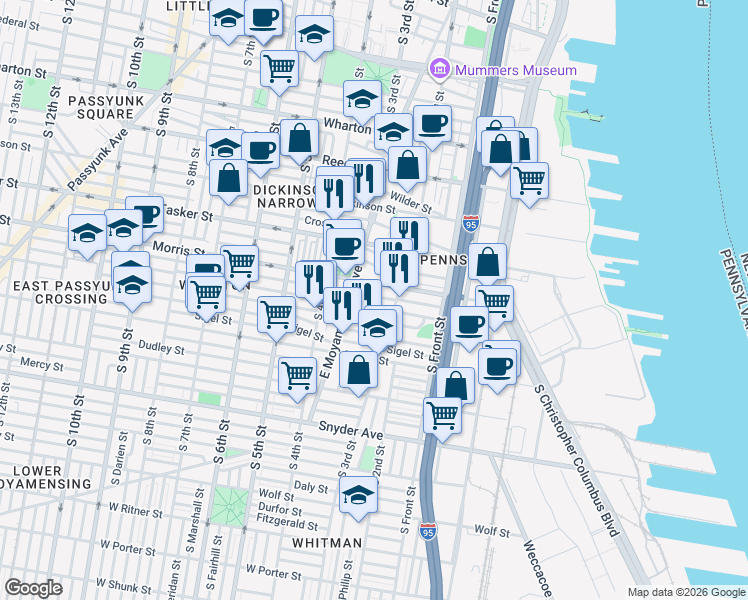 map of restaurants, bars, coffee shops, grocery stores, and more near in Philadelphia