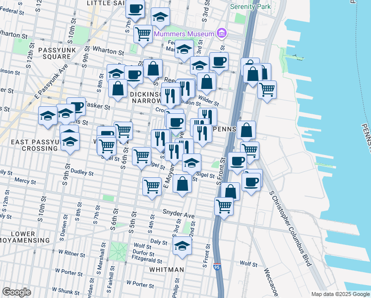 map of restaurants, bars, coffee shops, grocery stores, and more near in Philadelphia