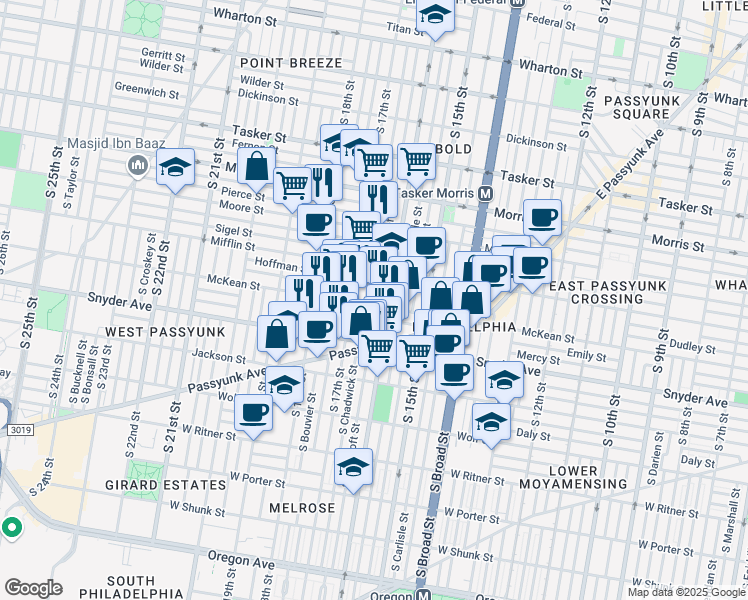 map of restaurants, bars, coffee shops, grocery stores, and more near in Philadelphia