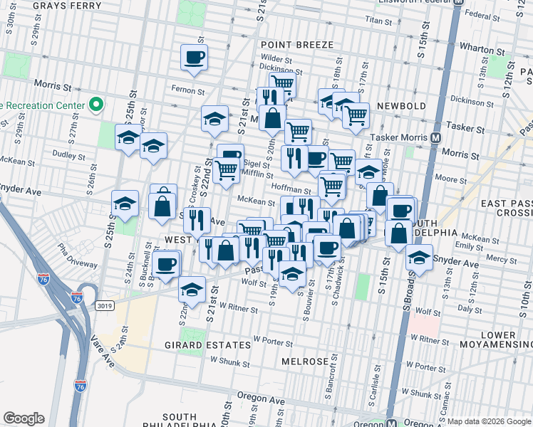 map of restaurants, bars, coffee shops, grocery stores, and more near in Philadelphia