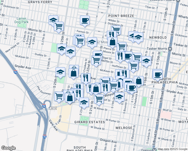 map of restaurants, bars, coffee shops, grocery stores, and more near in Philadelphia