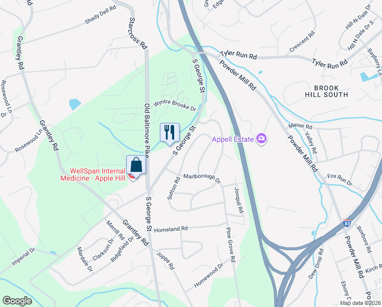 map of restaurants, bars, coffee shops, grocery stores, and more near 2231 Sutton Road in York
