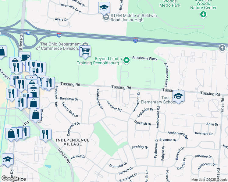 map of restaurants, bars, coffee shops, grocery stores, and more near 2830 Albemarle Drive in Reynoldsburg