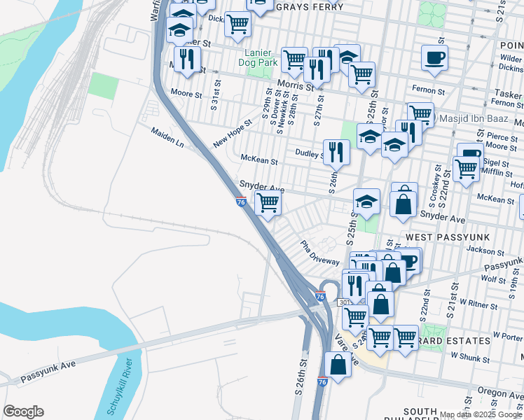 map of restaurants, bars, coffee shops, grocery stores, and more near 2831 Jackson Street in Philadelphia