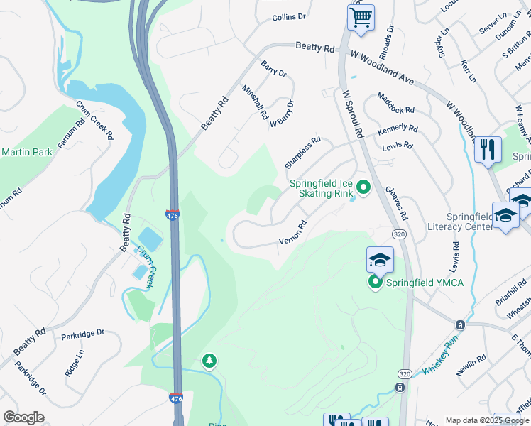 map of restaurants, bars, coffee shops, grocery stores, and more near 639 Kennerly Road in Springfield