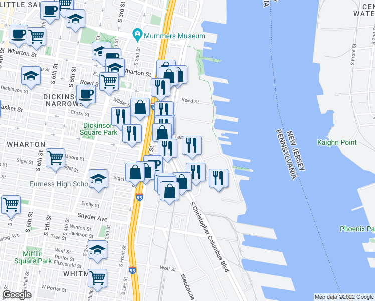 map of restaurants, bars, coffee shops, grocery stores, and more near 46 in Philadelphia