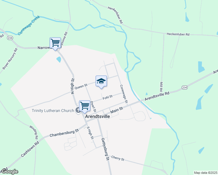 map of restaurants, bars, coffee shops, grocery stores, and more near 136 Fohl Street in Biglerville