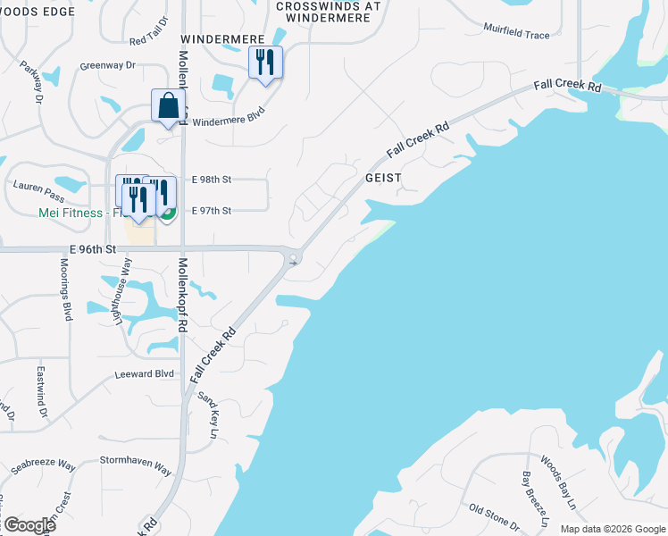 map of restaurants, bars, coffee shops, grocery stores, and more near 10922 Brigantine Drive in Indianapolis