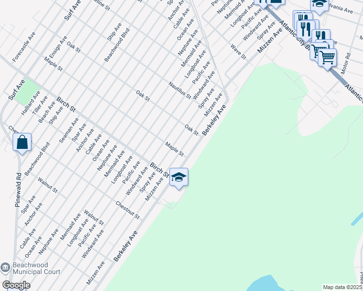 map of restaurants, bars, coffee shops, grocery stores, and more near 717 Spray Avenue in Beachwood