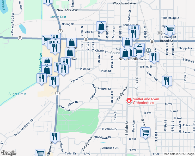 map of restaurants, bars, coffee shops, grocery stores, and more near 749 Lincoln Ave in New Castle