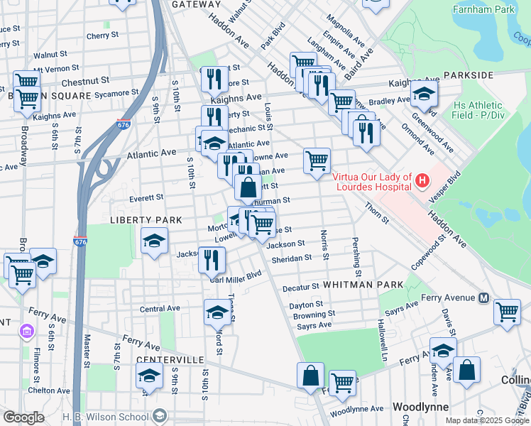 map of restaurants, bars, coffee shops, grocery stores, and more near 1179 Thurman Street in Camden