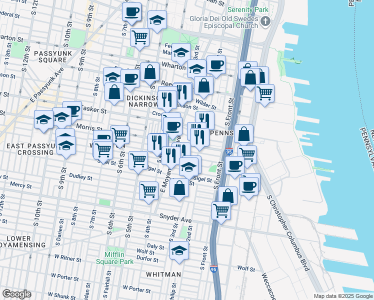 map of restaurants, bars, coffee shops, grocery stores, and more near in Philadelphia
