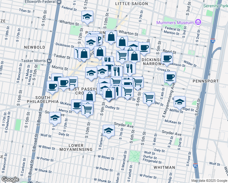 map of restaurants, bars, coffee shops, grocery stores, and more near in Philadelphia