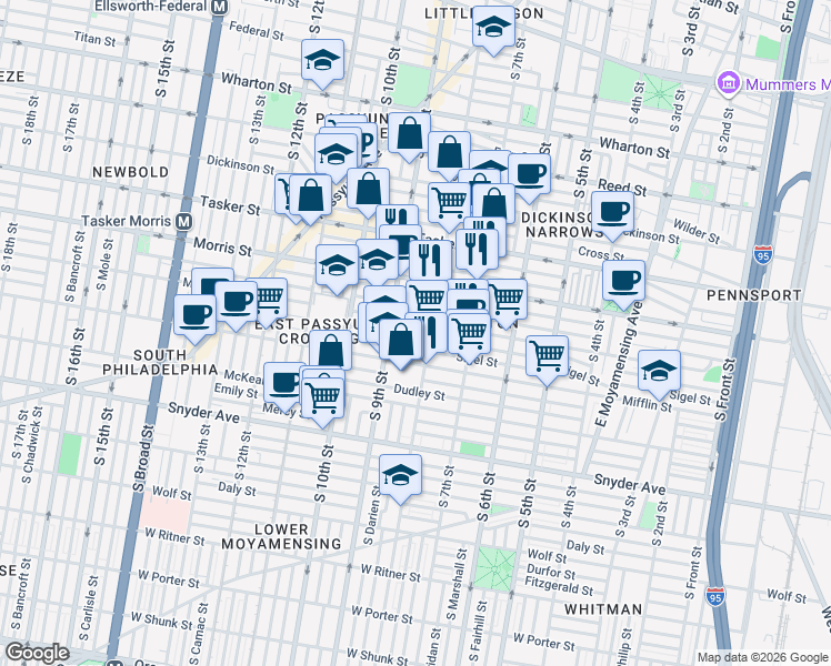 map of restaurants, bars, coffee shops, grocery stores, and more near 809 McClellan Street in Philadelphia
