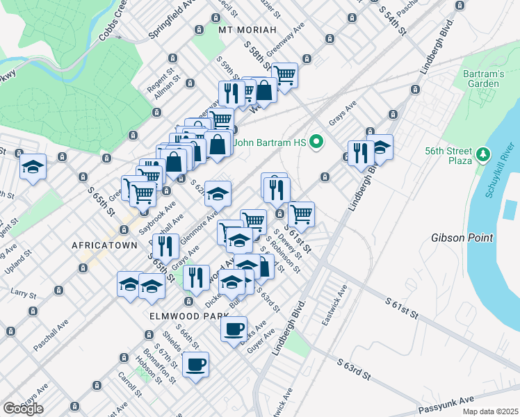 map of restaurants, bars, coffee shops, grocery stores, and more near in Philadelphia