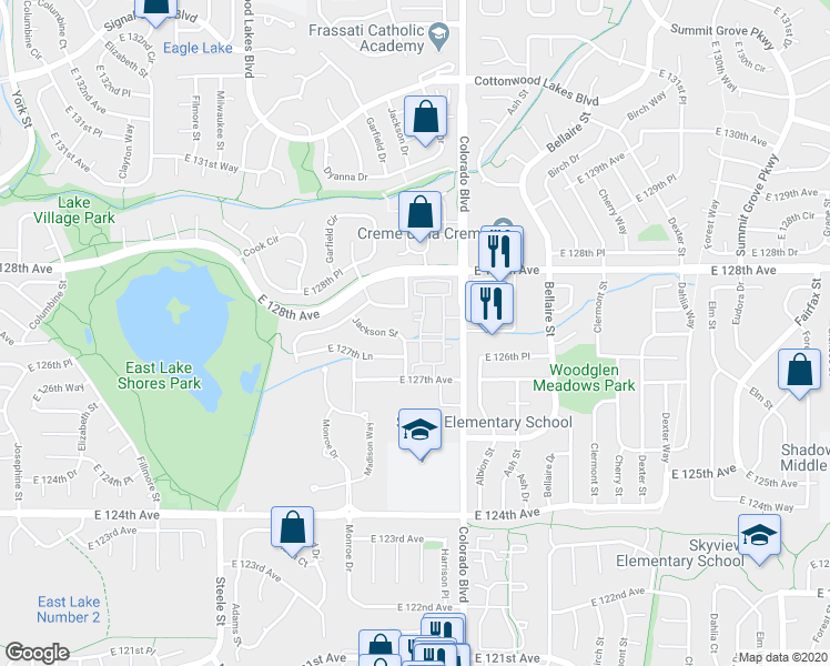 map of restaurants, bars, coffee shops, grocery stores, and more near 12711 Terra Lago Parking Lot Road in Thornton