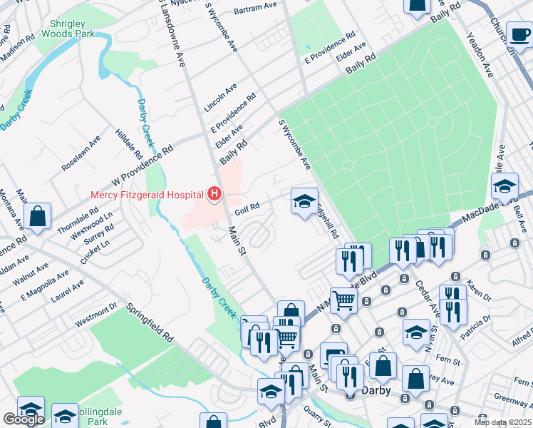 map of restaurants, bars, coffee shops, grocery stores, and more near 119 Branford Road in Darby