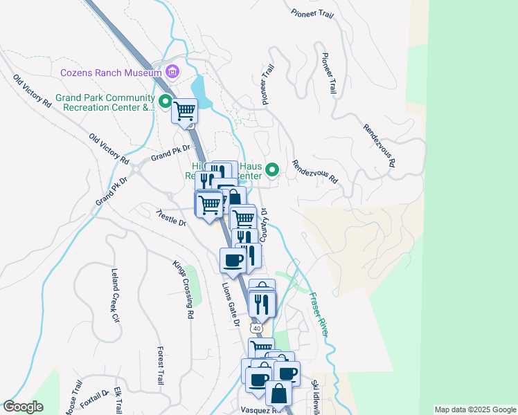 map of restaurants, bars, coffee shops, grocery stores, and more near 247 Hi Country Drive in Winter Park