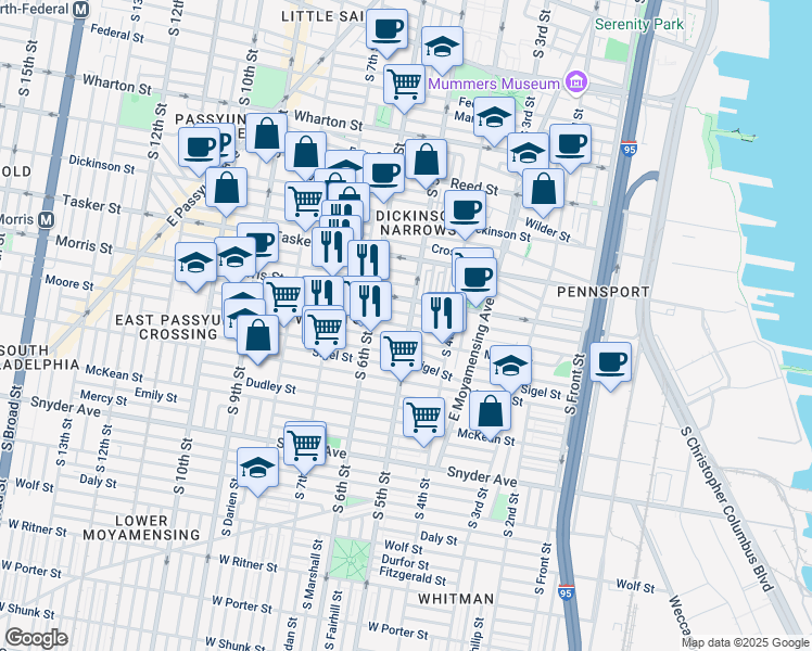map of restaurants, bars, coffee shops, grocery stores, and more near in Philadelphia