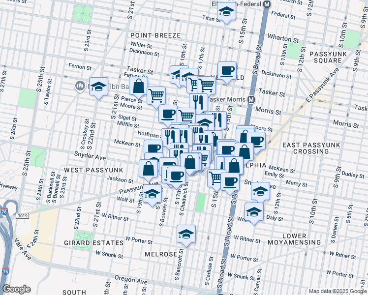 map of restaurants, bars, coffee shops, grocery stores, and more near in Philadelphia