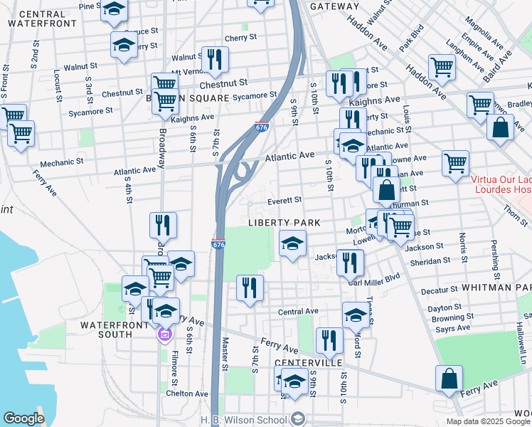 map of restaurants, bars, coffee shops, grocery stores, and more near 1535 South 8th Street in Camden