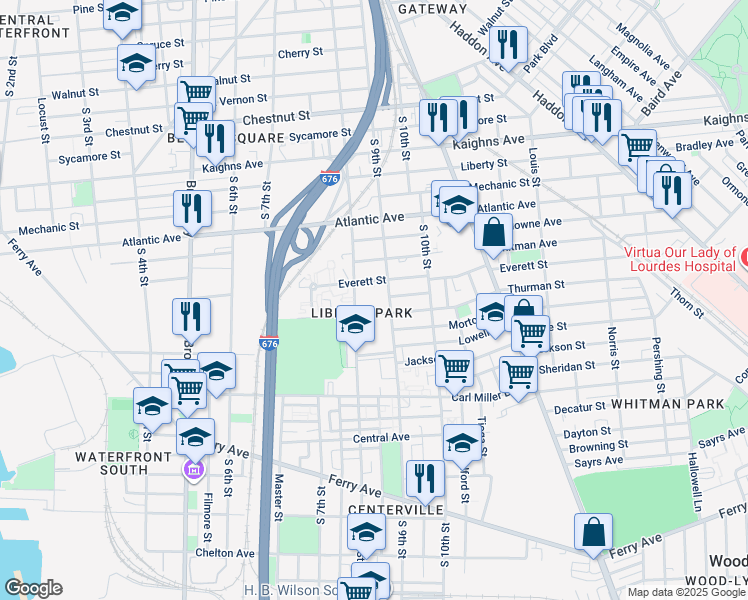 map of restaurants, bars, coffee shops, grocery stores, and more near 1508 South 9th Street in Camden