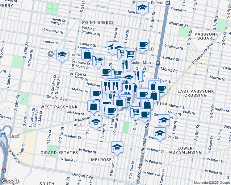 map of restaurants, bars, coffee shops, grocery stores, and more near in Philadelphia