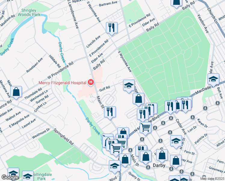 map of restaurants, bars, coffee shops, grocery stores, and more near 119 Branford Road in Darby