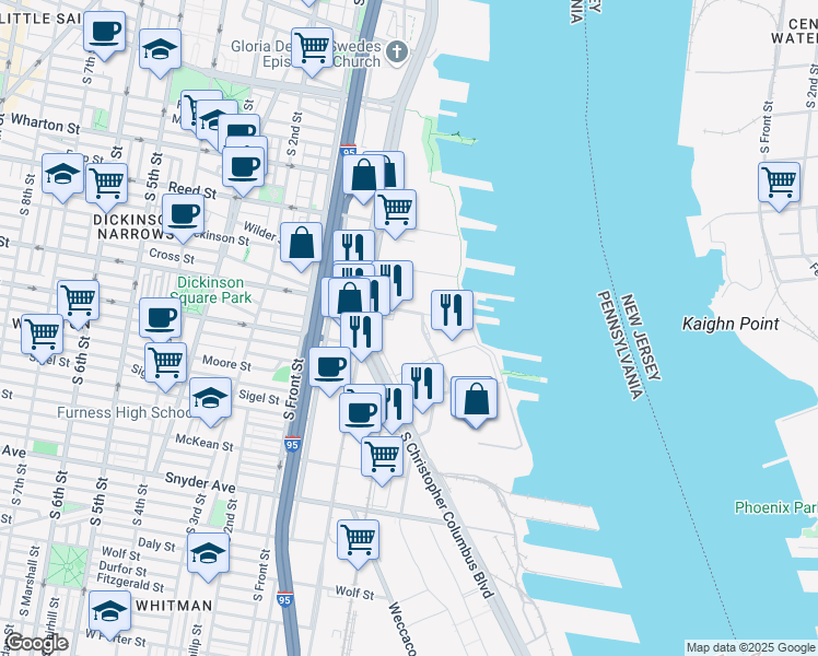 map of restaurants, bars, coffee shops, grocery stores, and more near 48 in Philadelphia